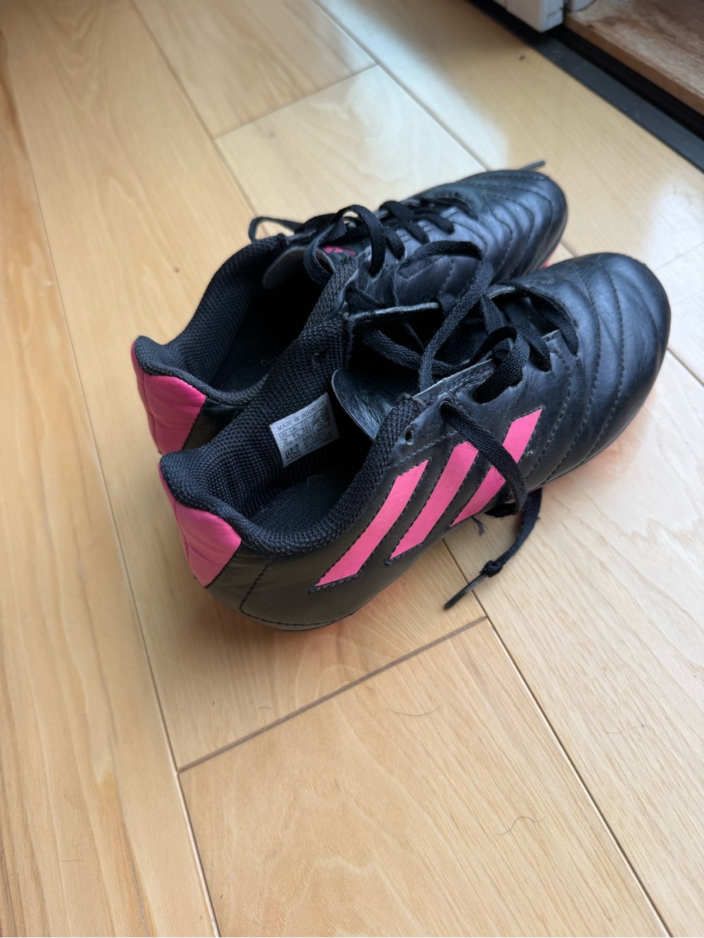 adidas Kids Black and Pink Soccer Cleats
